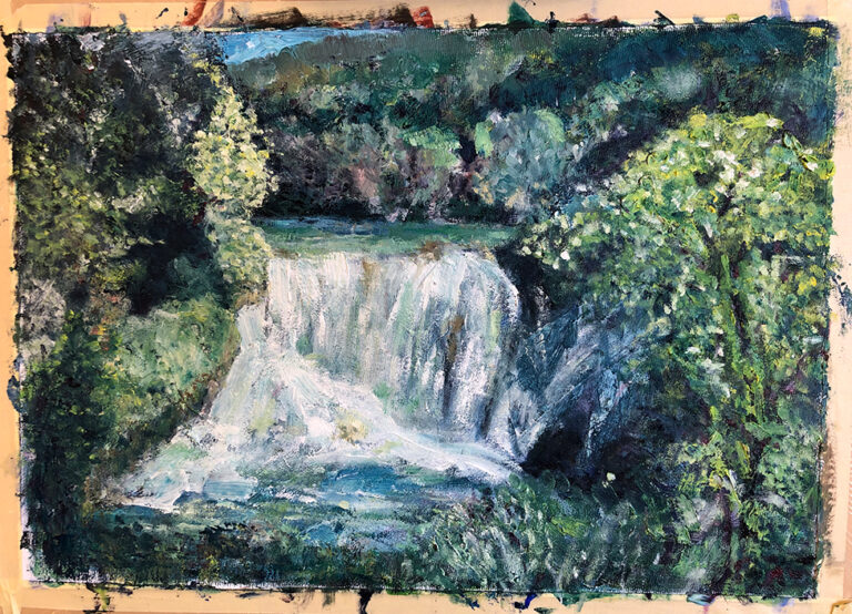 Öl-Gemälde "Wasserfall in Krka" aus dem Jahr 2020, erstellt von Gabriela Berger
