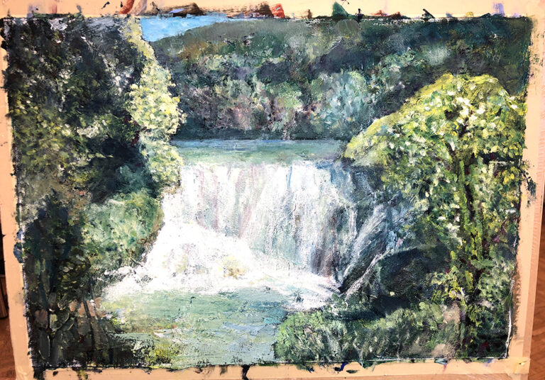 Öl-Gemälde "Wasserfall in Krka" aus dem Jahr 2020, erstellt von Gabriela Berger