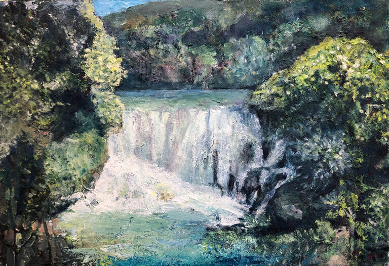 Öl-Gemälde "Wasserfall in Krka" aus dem Jahr 2020, erstellt von Gabriela Berger