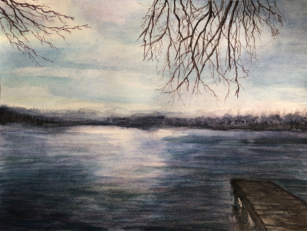 Aquarell-Gemälde "Burgäschisee" aus dem Jahr 2019, erstellt von Gabriela Berger